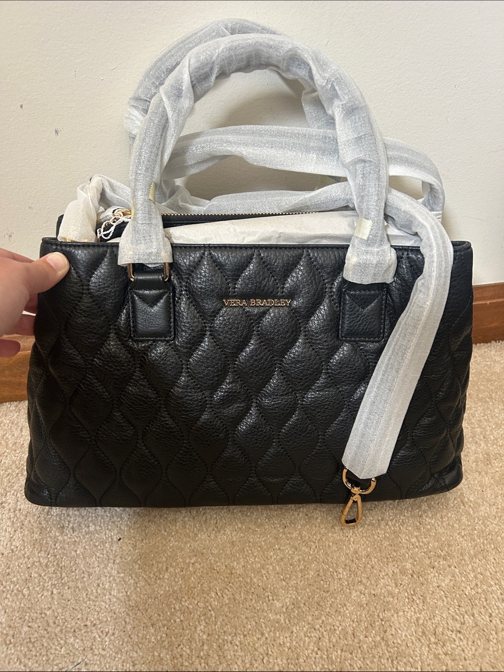 Vera Bradley Black Quilted Satchel with Gold Hardware